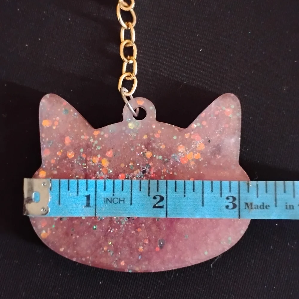 Pink Glitter Mother Daughter Cat Charm Keychain